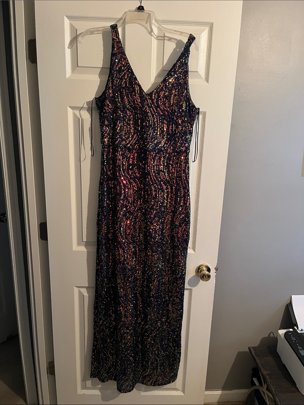 Night Way Collections Black Multicolor Sequin V-Neck Maxi Dress